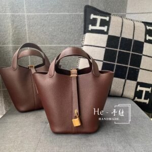 Bucket Tote 18cm – Clemence, Havana, Palladium Silver Hardware