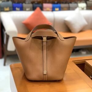 Bucket Tote 22cm – Clemence, Classic Golden Brown, Gold Hardware