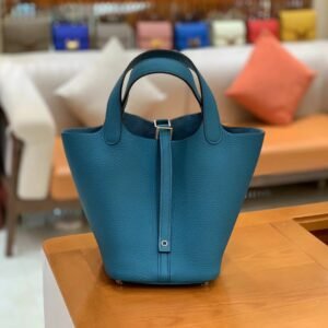 Bucket Tote 18cm – Togo, Izmir Blue, Silver Hardware