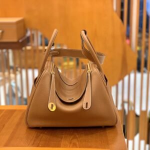 Double-Zip Bag 30cm – Clemence, Golden Brown, Gold Hardware