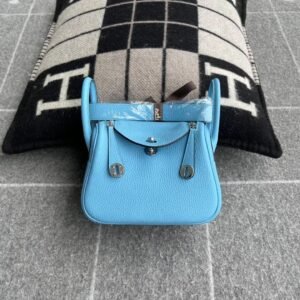 Mini Double-Zip Bag 19cm – Clemence, Blue De Nord, Silver Hardware