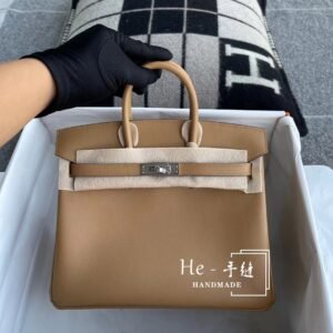 Top-Handle Bag 25cm – Swift, Sesame, Silver Hardware