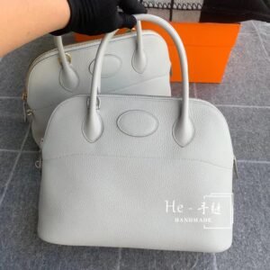 Rounded Zip Bag 31cm – Clemence, Gris Pearl, Silver Hardware