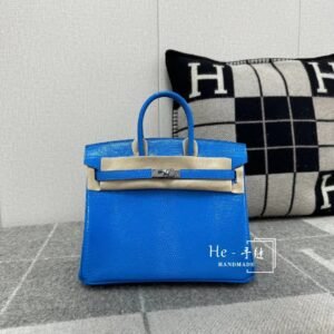 Top-Handle Bag 25cm – Lizard, Blue Mykonos, Silver Hardware