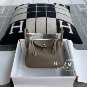 Mini Double-Zip Bag 19cm – Clemence, Etoupe, Silver Hardware