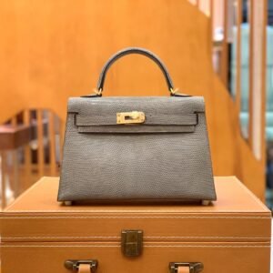 Mini Turnlock Flap Bag 19cm – Lizard, Almond Green, Gold Hardware