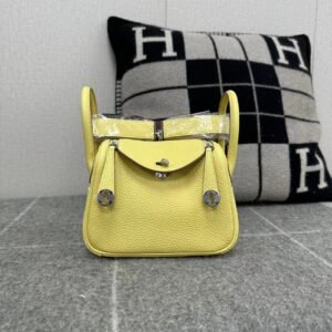 Mini Double-Zip Bag 19cm – Clemence, Jaune Poussin, Silver Hardware