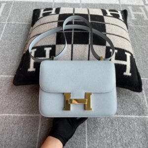 Buckle Flap Bag 24cm – Epsom, Blue Glacier, Gold Hardware