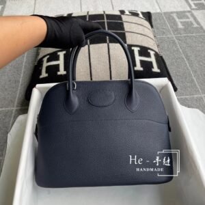 Rounded Zip Bag 31cm – Clemence, Blue Nuit, Silver Hardware