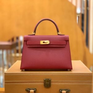 Mini Turnlock Flap Bag 19cm – Epsom, Garnet Red, Gold Hardware