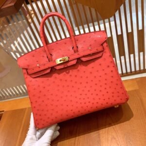 Top-Handle Bag 25cm – Ostrich, Rouge