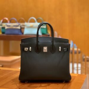Top-Handle Bag 25cm – Epsom, Black, Silver Hardware (AG-08837)