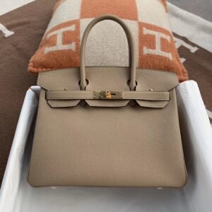 Top-Handle Bag 30cm – Togo, Gris Trench, Gold Hardware