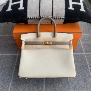 Top-Handle Bag 25cm – Togo, Craie / Etoupe, Brushed Gold Hardware