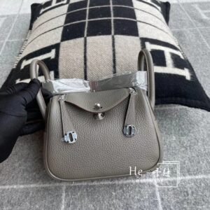 Mini Double-Zip Bag 19cm – Clemence, Etain, Silver Hardware