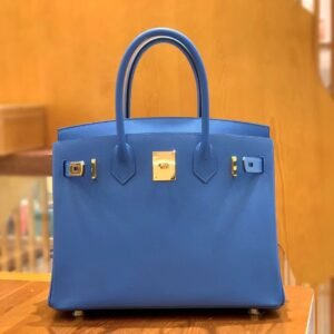 Top-Handle Bag 30cm – Epsom, Bleu Hydra, Gold Hardware