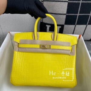 Top-Handle Bag 25cm – Matte Alligator, Mimosa, Gold Hardware