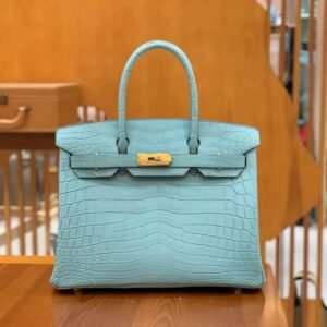 Top-Handle Bag 30cm – Matte Niloticus Crocodile, Blue Atoll, Gold Hardware