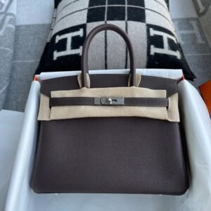 Top-Handle Bag 30cm – Togo, Chocolate, Silver Hardware