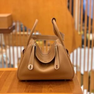 Double-Zip Bag 30cm – Clemence, Golden Brown, Silver Hardware