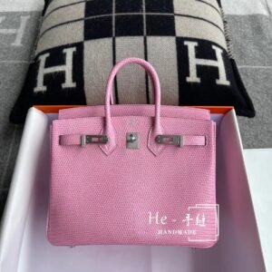 Top-Handle Bag 25cm – Lizard, Rose Bubble, Silver Hardware