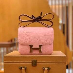 Buckle Flap Bag 18cm – Matte Alligator Crocodile, Sakura Pink, Silver Hardware