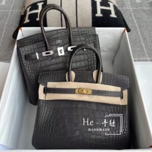 Top-Handle Bag 25cm – Matte Alligator Crocodile, Graphite, Gold Hardware