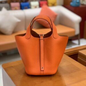 Bucket Tote 18cm – Togo, Orange, Silver Hardware (AG-09979)