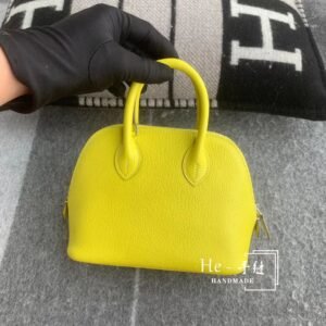 Mini Rounded Zip Bag 18cm – Chevre, Lime, Silver Hardware