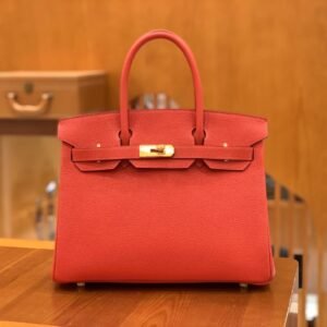Top-Handle Bag 30cm – Togo, Bright Red, Silver Hardware