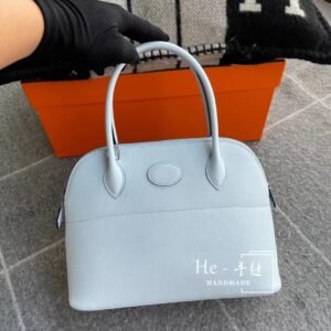 Rounded Zip Bag 27cm – Epsom, Blue Pale, Silver Hardware