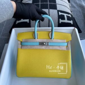 Top-Handle Bag 25cm – Hss Epsom, Blue Paon / Lime, Silver Hardware