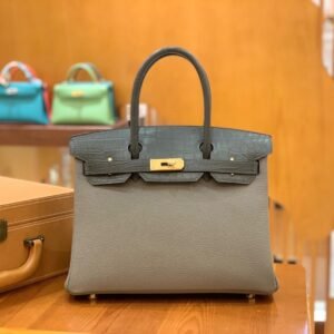Top-Handle Bag Exotic-Trim 30cm – Niloticus, Etain, Gold Hardware