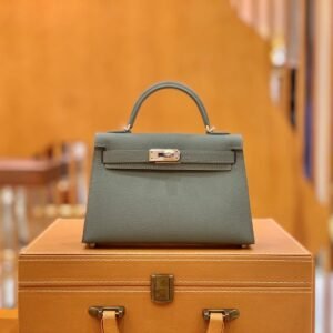 Mini Turnlock Flap Bag 19cm – Epsom, Almond Green, Silver Hardware