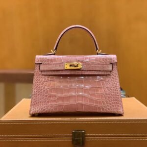 Mini Turnlock Flap Bag 19cm – Alligator, Ceramic Pink
