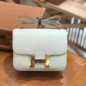 Buckle Flap Bag 24cm – Epsom, Creamy Whites, Gold Hardware