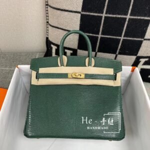 Top-Handle Bag 25cm – Lizard, Vert Fonce, Gold Hardware