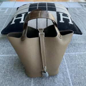 Bucket Tote Exotic-Trim 18cm – Hss, Etoupe, Silver Hardware