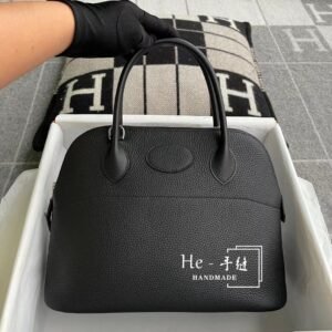 Rounded Zip Bag 31cm – Clemence, Black, Silver Hardware (AG-19494)