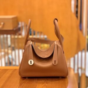 Double-Zip Bag 26cm – Clemence, Golden Brown, Silver Hardware