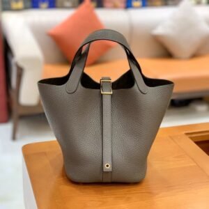 Bucket Tote 18cm – Clemence, Etain, Gold Hardware (AG-10200)