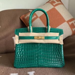 Top-Handle Bag 30cm – Shiny Niloticus, Vert Emeraude, Gold Hardware