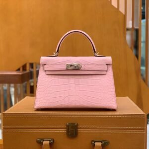 Mini Turnlock Flap Bag 19cm – Matte Alligator Crocodile, Sakura Pink, Silver Hardware