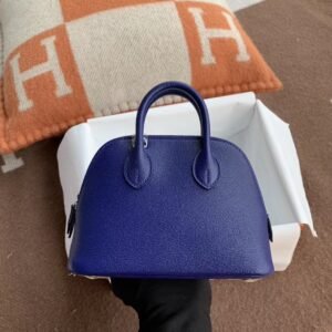 Mini Rounded Zip Bag 18cm – Chevre, Blue Electric, Silver Hardware