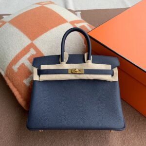 Top-Handle Bag 25cm – Togo, Blue Nuit / Rouge Grenate, Gold Hardware