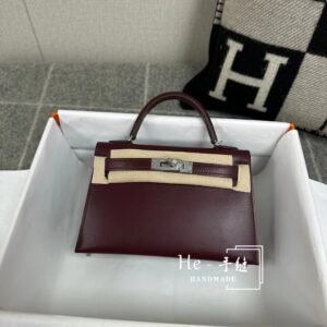 Mini Turnlock Flap Bag 19cm – Box, Rouge H, Silver Hardware