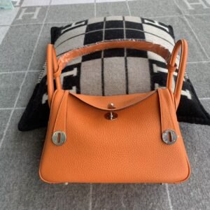 Double-Zip Bag 26cm – Clemence, Orange, Silver Hardware