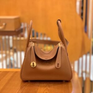 Double-Zip Bag 26cm – Clemence, Golden Brown, Gold Hardware (AG-05535)