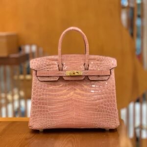 Top-Handle Bag 25cm – Shiny Porosus, Terre Cuite, Gold Hardware