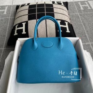 Rounded Zip Bag 31cm – Clemence, Blue Zanzibar, Silver Hardware